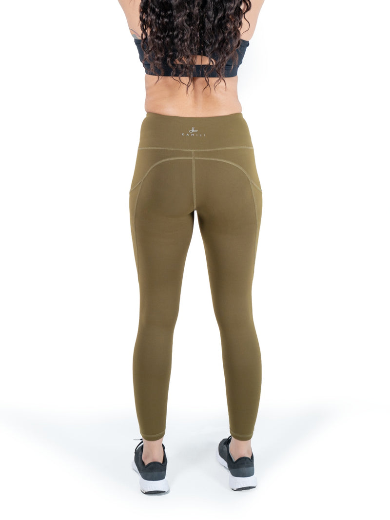 Kamili Rustic Olive Green Yoga Pants - Back