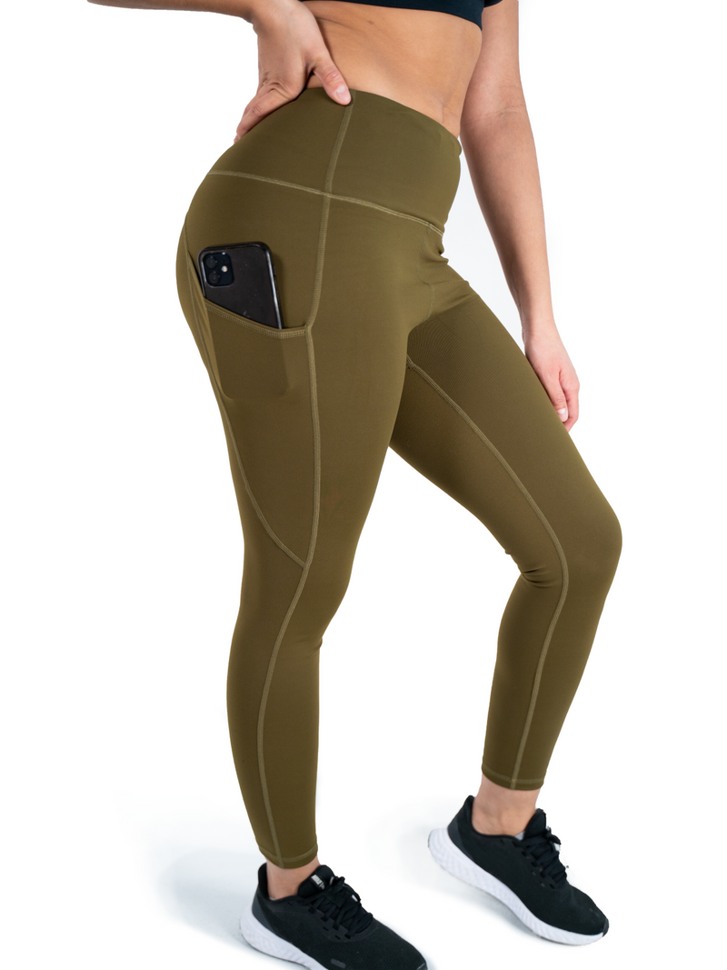 Kamili Rustic Olive Green Yoga Pants - Pocket