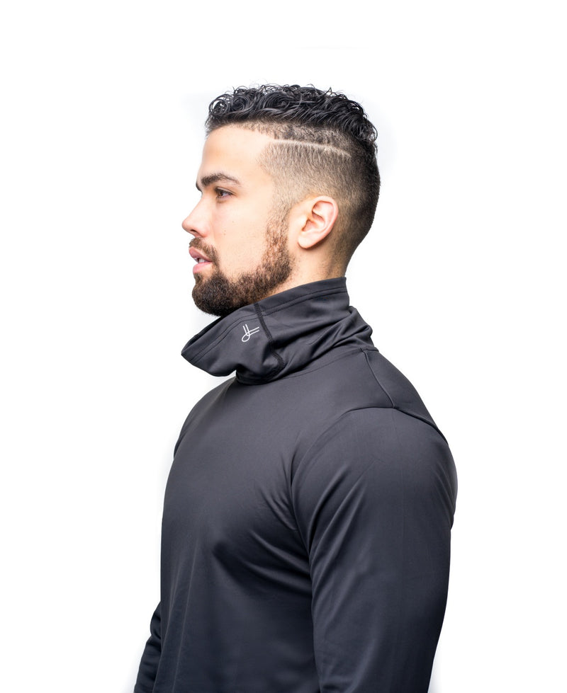 Kamili filtration shirt - Shirt with integrated mask - side view - mask down