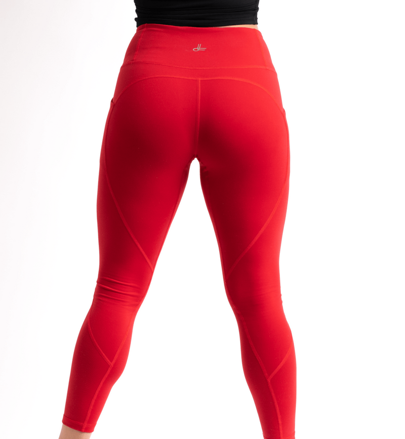 Red top yoga pants